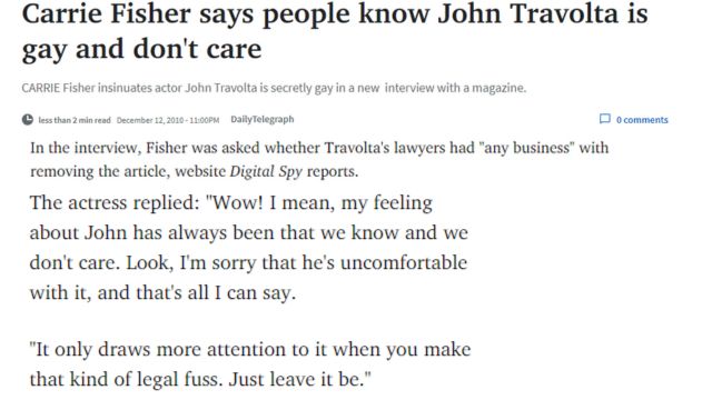 carrie fisher state ment against John Travolta